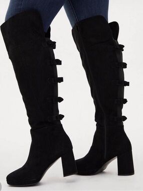 torrid Bow Back Over-the-Knee Suede Block Heel Boots Black Size 9 W